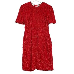 Vintage Lawerence Kazar sequins beaded cocktail dress lady in red size Medium